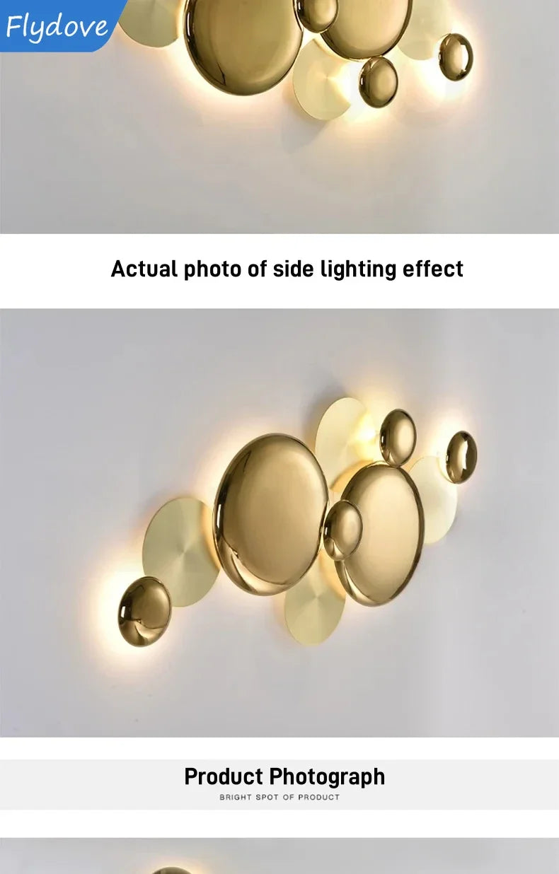 Light Luxury Living Room LED Decorative Lighting Bedside Lamp Background Wall Metal Circular Combination Hanging Wall Lamp