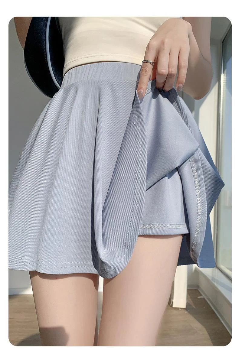 Ice Silk High Waist Slim Fit Women Summer Shorts Anti Exposure Versatile A- line Skirt Fresh Sweet Style Polyester Fabric