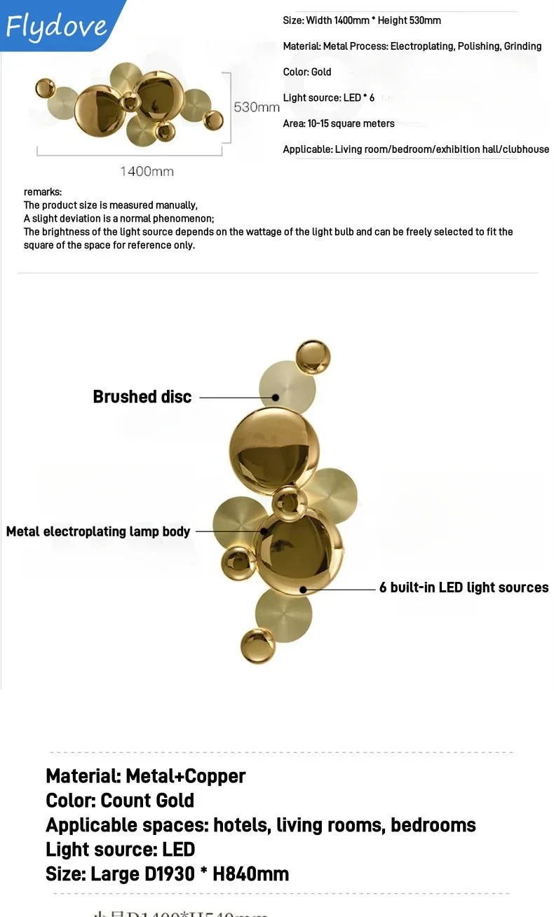 Light Luxury Living Room LED Decorative Lighting Bedside Lamp Background Wall Metal Circular Combination Hanging Wall Lamp