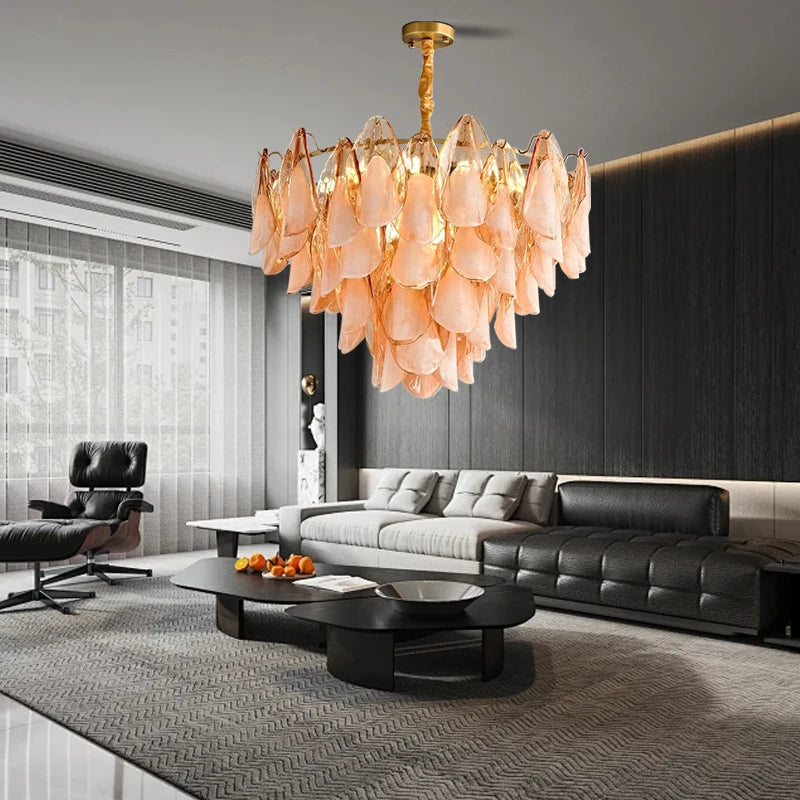 Postmodern luxury Pink E14 glass petal chandelier,Lustre living room Ceiling pendant lighting indoor decorative Kitchen fixtures