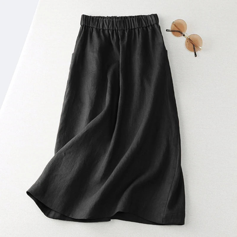 ZANZEA Women Cotton Skirt Holiday Elastic Waist Midi Skirt 2024 Summer Side Pockets Falda Saias Casual Korean Solid A Line Jupe