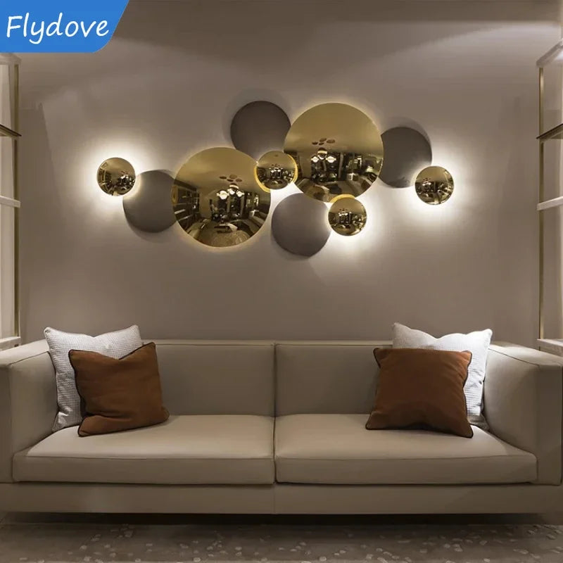 Light Luxury Living Room LED Decorative Lighting Bedside Lamp Background Wall Metal Circular Combination Hanging Wall Lamp