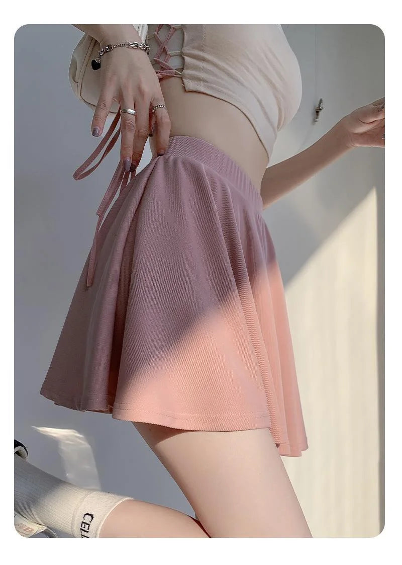 Ice Silk High Waist Slim Fit Women Summer Shorts Anti Exposure Versatile A- line Skirt Fresh Sweet Style Polyester Fabric