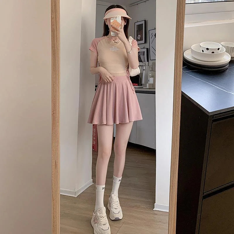 Ice Silk High Waist Slim Fit Women Summer Shorts Anti Exposure Versatile A- line Skirt Fresh Sweet Style Polyester Fabric