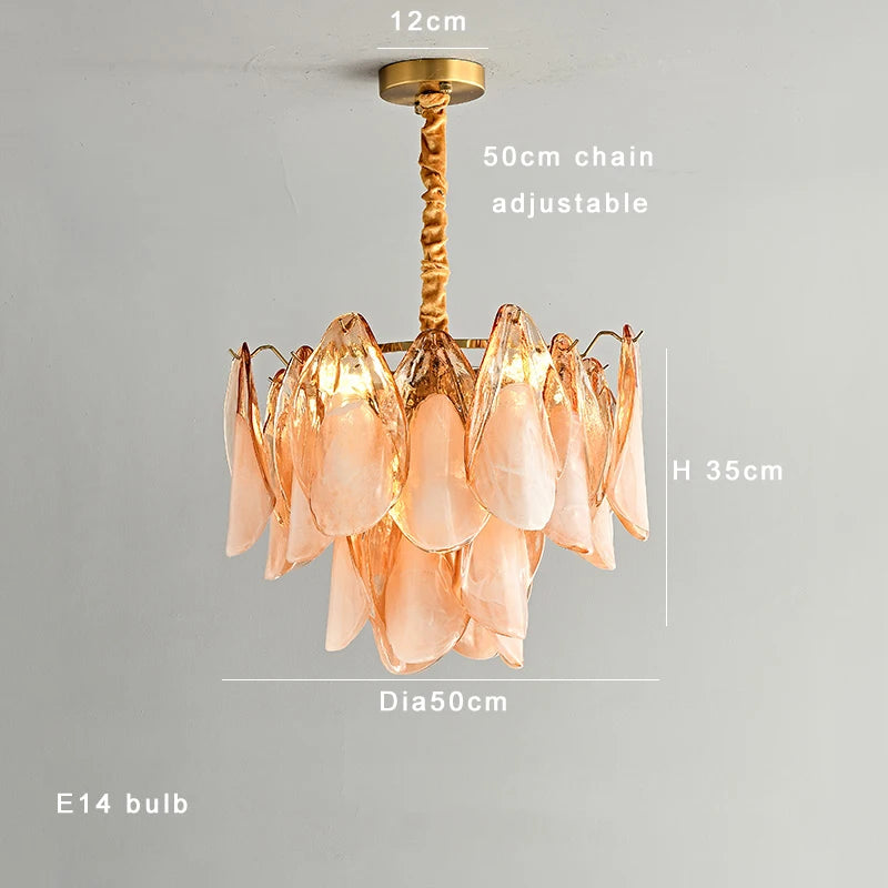 Postmodern luxury Pink E14 glass petal chandelier,Lustre living room Ceiling pendant lighting indoor decorative Kitchen fixtures
