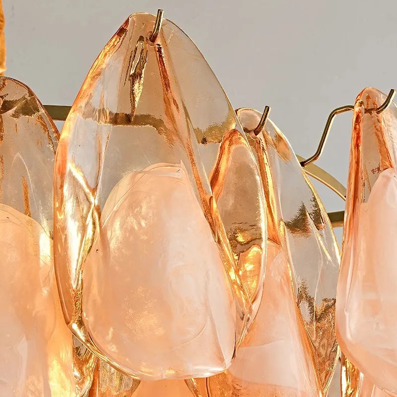 Postmodern luxury Pink E14 glass petal chandelier,Lustre living room Ceiling pendant lighting indoor decorative Kitchen fixtures