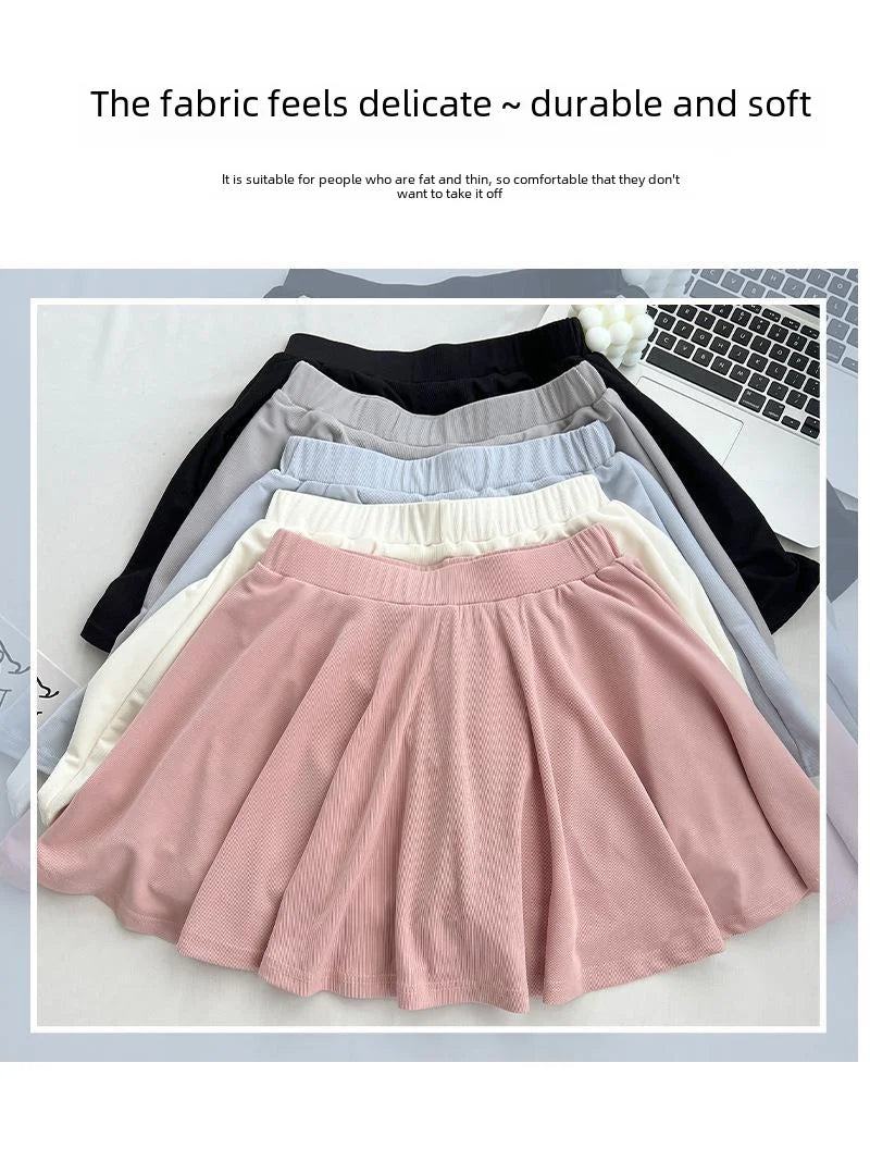 Ice Silk High Waist Slim Fit Women Summer Shorts Anti Exposure Versatile A- line Skirt Fresh Sweet Style Polyester Fabric