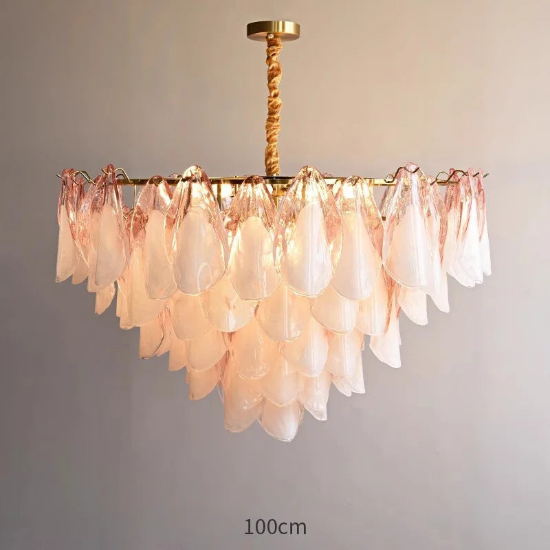 Postmodern luxury Pink E14 glass petal chandelier,Lustre living room Ceiling pendant lighting indoor decorative Kitchen fixtures