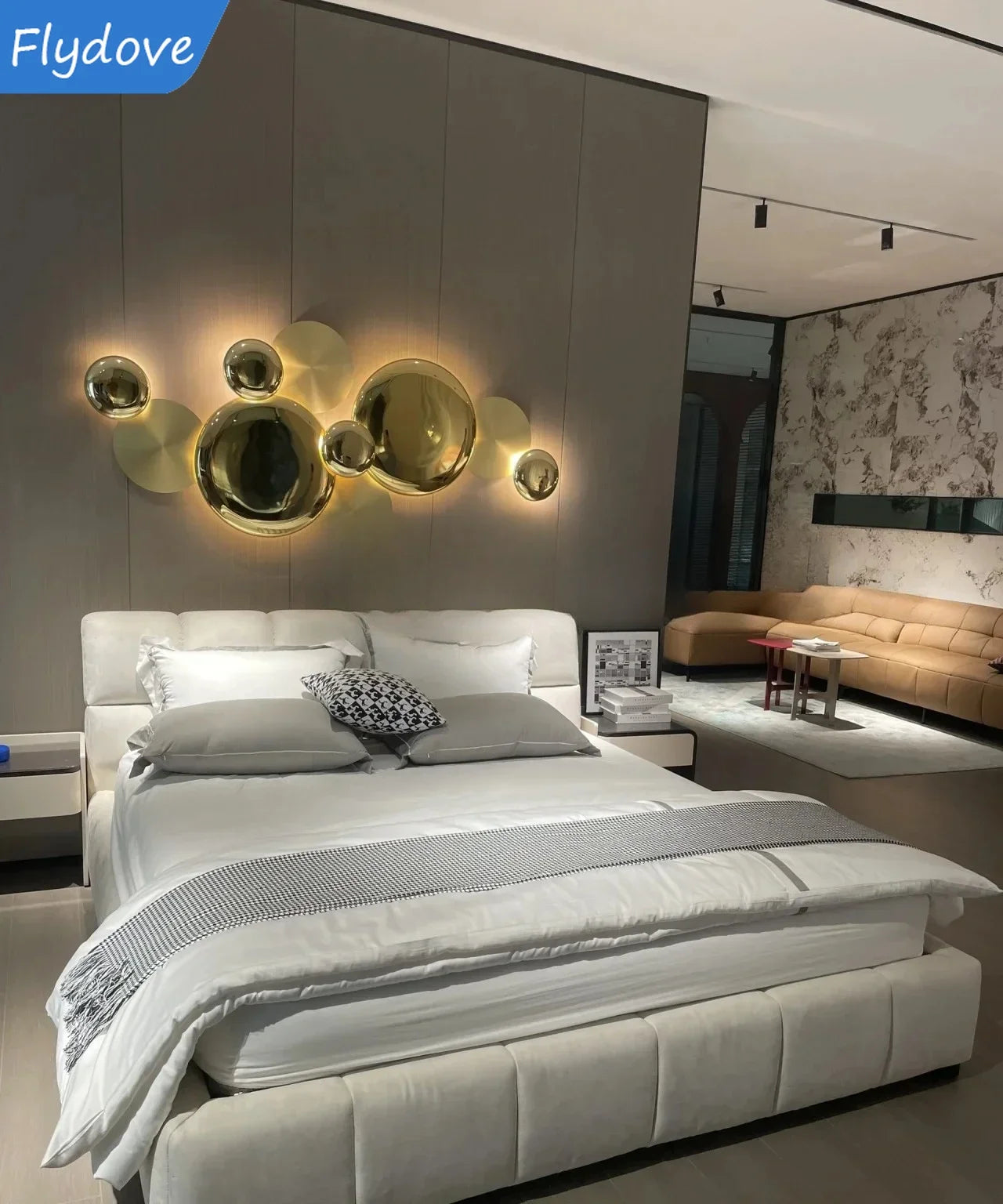 Light Luxury Living Room LED Decorative Lighting Bedside Lamp Background Wall Metal Circular Combination Hanging Wall Lamp