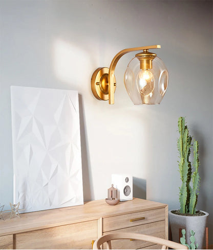 Decorative Modern Wall Lamp with Glass Shade Bedside Bedroom Loft Design Up Down Iron Led Wall Lights Gold for Home Mirror E27