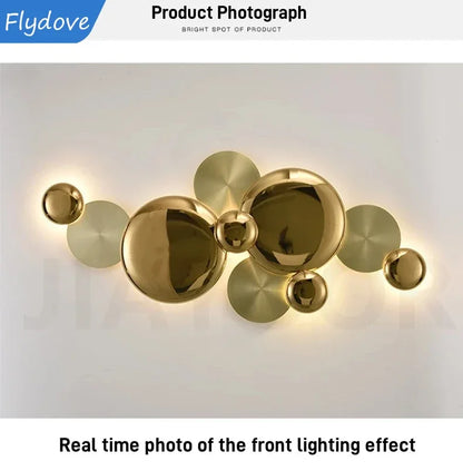 Light Luxury Living Room LED Decorative Lighting Bedside Lamp Background Wall Metal Circular Combination Hanging Wall Lamp