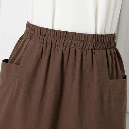 ZANZEA Women Cotton Skirt Holiday Elastic Waist Midi Skirt 2024 Summer Side Pockets Falda Saias Casual Korean Solid A Line Jupe
