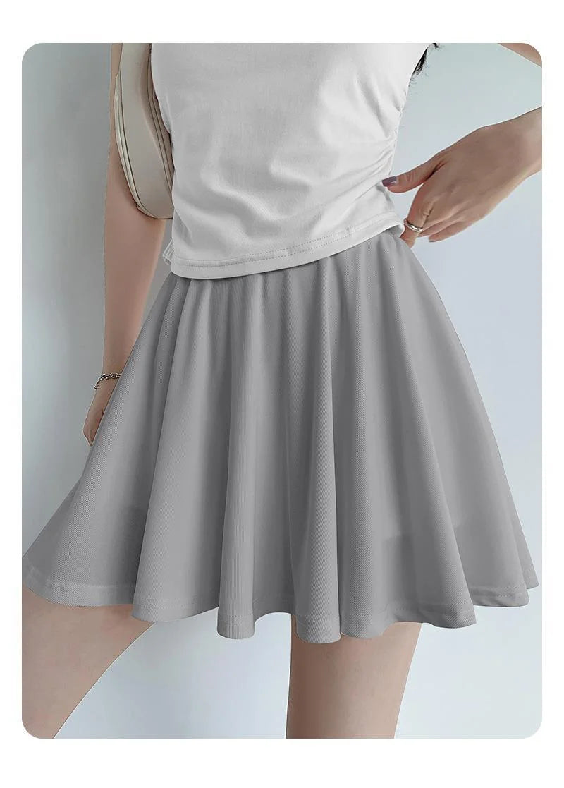 Ice Silk High Waist Slim Fit Women Summer Shorts Anti Exposure Versatile A- line Skirt Fresh Sweet Style Polyester Fabric