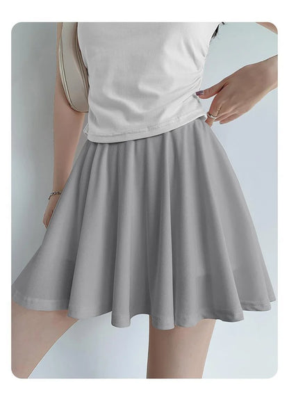 Ice Silk High Waist Slim Fit Women Summer Shorts Anti Exposure Versatile A- line Skirt Fresh Sweet Style Polyester Fabric