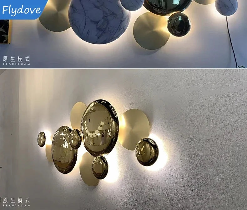 Light Luxury Living Room LED Decorative Lighting Bedside Lamp Background Wall Metal Circular Combination Hanging Wall Lamp