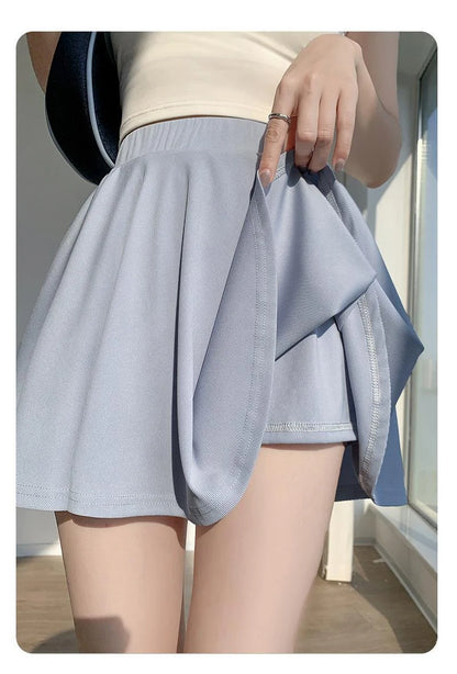 Ice Silk High Waist Slim Fit Women Summer Shorts Anti Exposure Versatile A- line Skirt Fresh Sweet Style Polyester Fabric