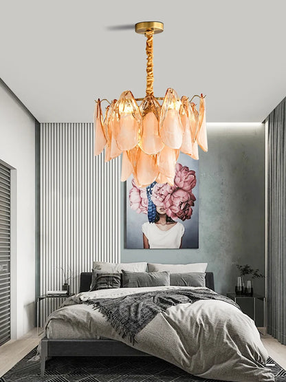Postmodern luxury Pink E14 glass petal chandelier,Lustre living room Ceiling pendant lighting indoor decorative Kitchen fixtures