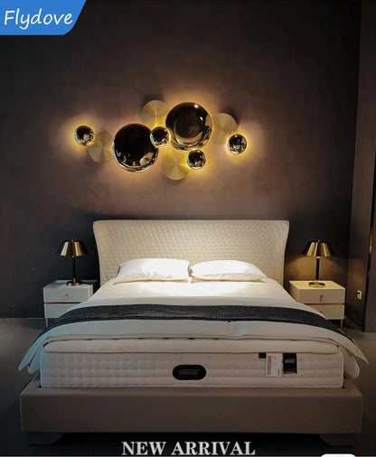 Light Luxury Living Room LED Decorative Lighting Bedside Lamp Background Wall Metal Circular Combination Hanging Wall Lamp