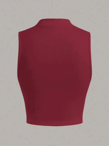 Casual Mock Neck Sleeveless Tank Top for Women Summer Sexy Solid Color Slim Fit Stand Collar Crop Top Streetwear 2024