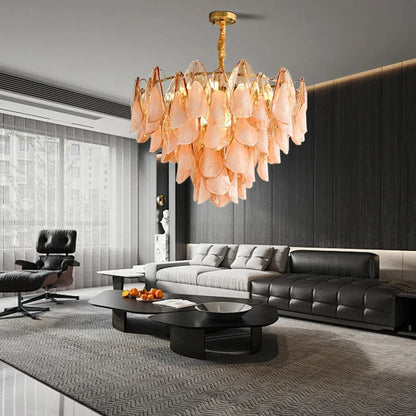 Postmodern luxury Pink E14 glass petal chandelier,Lustre living room Ceiling pendant lighting indoor decorative Kitchen fixtures