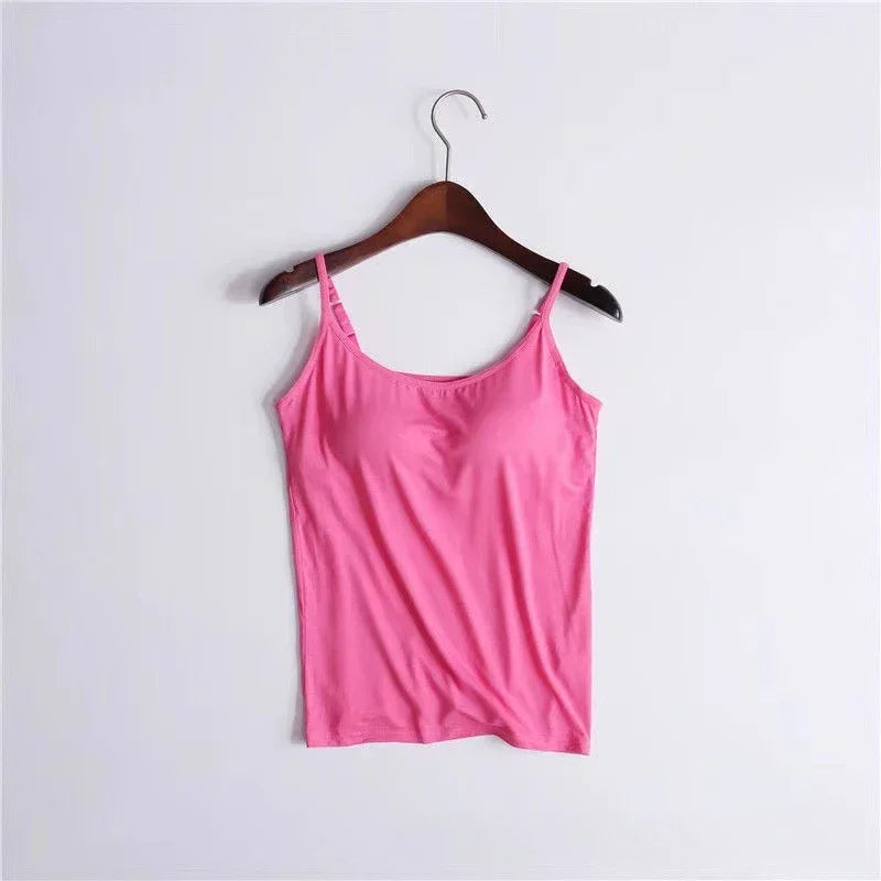 Cami Bra – Women's Camisole With Built In Padded Bra Vest Dropshipping As Seen on Tiktok Pink Top For Women Pajamas Home Wear