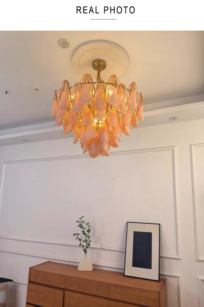 Postmodern luxury Pink E14 glass petal chandelier,Lustre living room Ceiling pendant lighting indoor decorative Kitchen fixtures