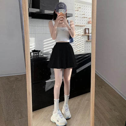 Ice Silk High Waist Slim Fit Women Summer Shorts Anti Exposure Versatile A- line Skirt Fresh Sweet Style Polyester Fabric