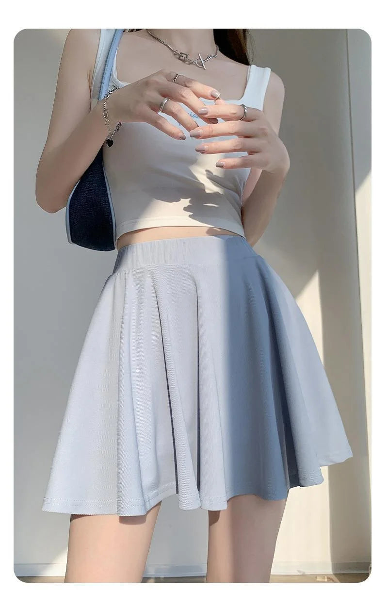 Ice Silk High Waist Slim Fit Women Summer Shorts Anti Exposure Versatile A- line Skirt Fresh Sweet Style Polyester Fabric