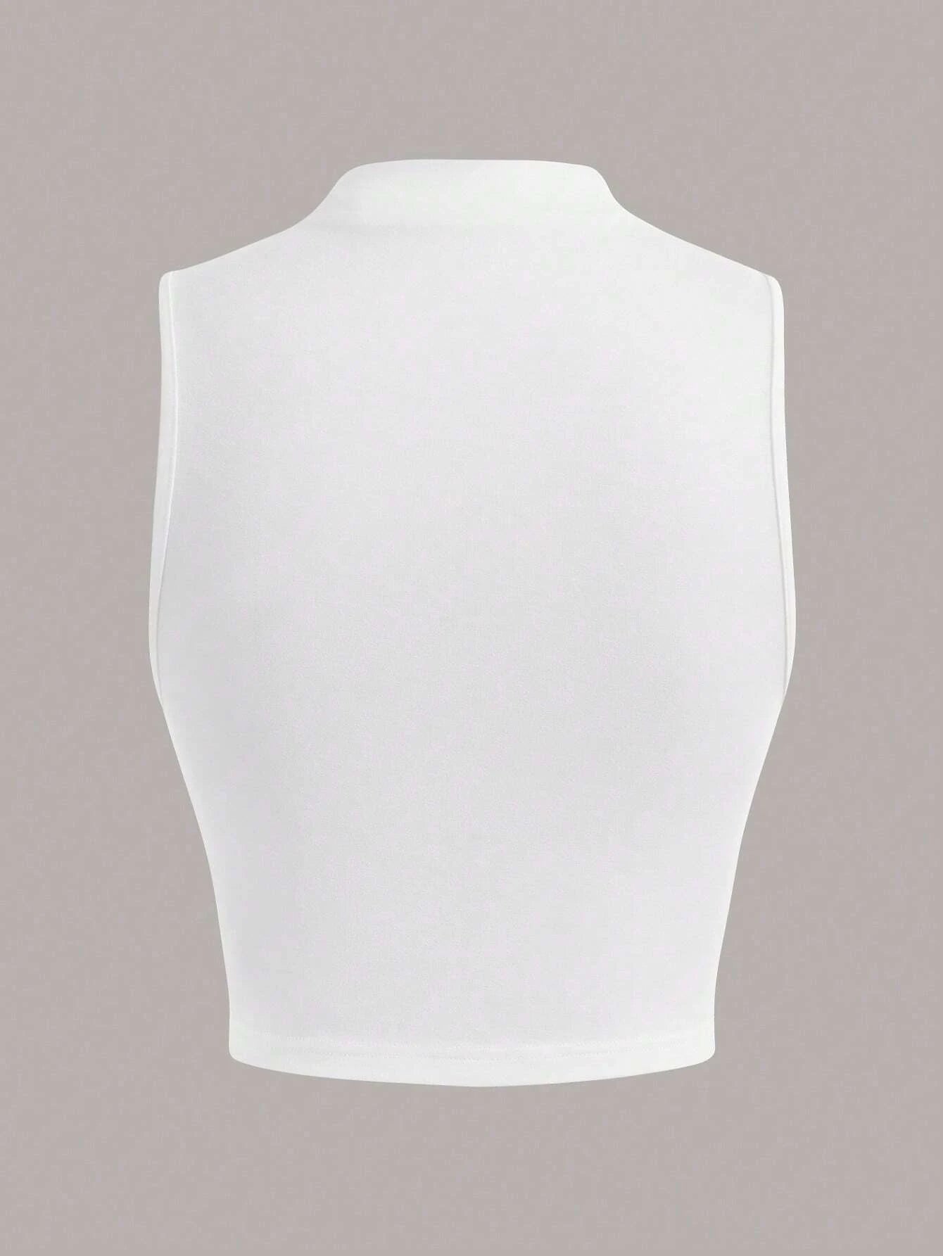 Casual Mock Neck Sleeveless Tank Top for Women Summer Sexy Solid Color Slim Fit Stand Collar Crop Top Streetwear 2024