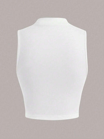 Casual Mock Neck Sleeveless Tank Top for Women Summer Sexy Solid Color Slim Fit Stand Collar Crop Top Streetwear 2024
