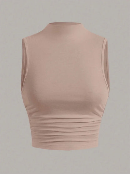 Casual Mock Neck Sleeveless Tank Top for Women Summer Sexy Solid Color Slim Fit Stand Collar Crop Top Streetwear 2024