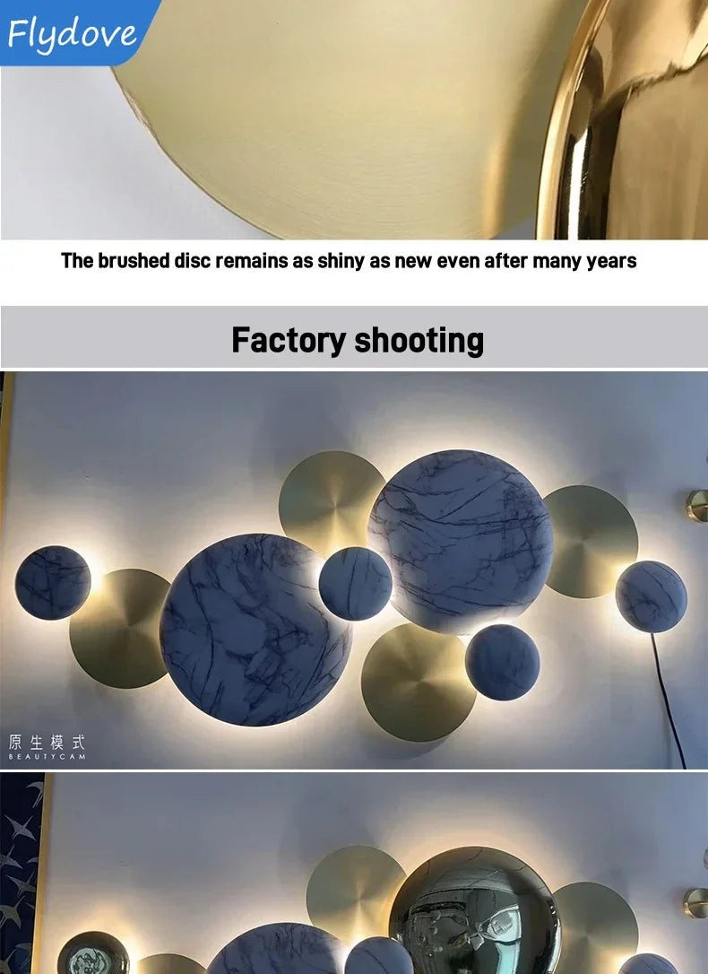 Light Luxury Living Room LED Decorative Lighting Bedside Lamp Background Wall Metal Circular Combination Hanging Wall Lamp