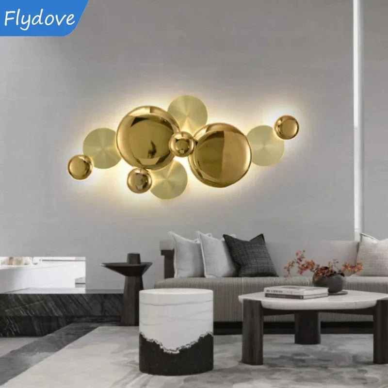 Light Luxury Living Room LED Decorative Lighting Bedside Lamp Background Wall Metal Circular Combination Hanging Wall Lamp