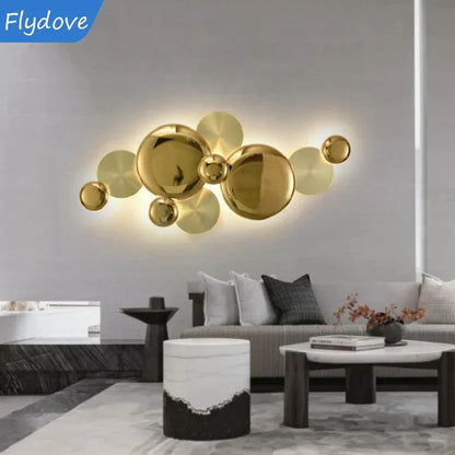 Light Luxury Living Room LED Decorative Lighting Bedside Lamp Background Wall Metal Circular Combination Hanging Wall Lamp