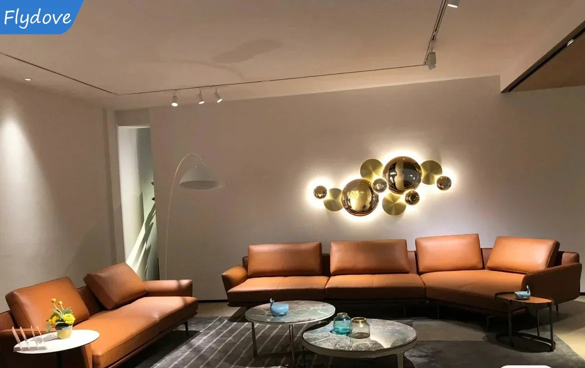 Light Luxury Living Room LED Decorative Lighting Bedside Lamp Background Wall Metal Circular Combination Hanging Wall Lamp