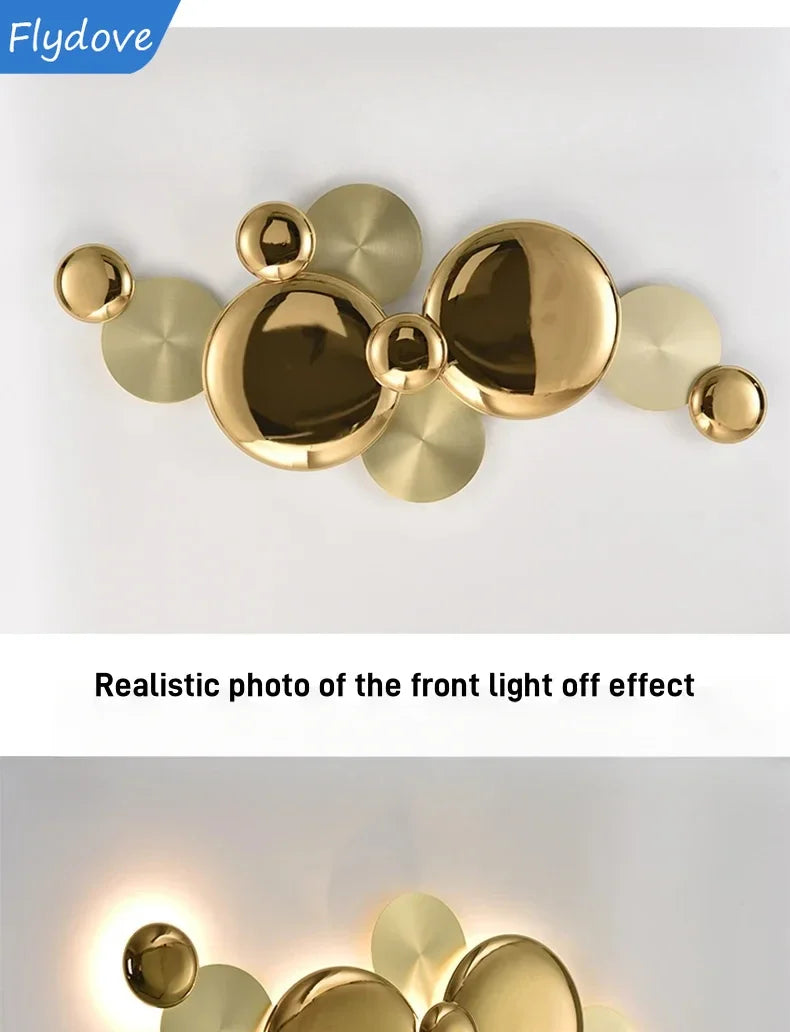 Light Luxury Living Room LED Decorative Lighting Bedside Lamp Background Wall Metal Circular Combination Hanging Wall Lamp