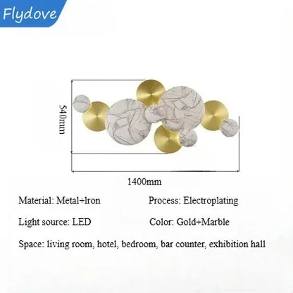Light Luxury Living Room LED Decorative Lighting Bedside Lamp Background Wall Metal Circular Combination Hanging Wall Lamp