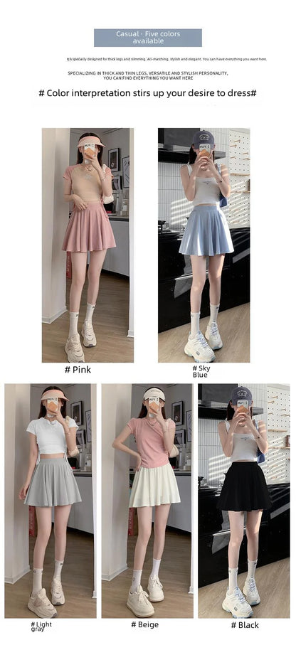 Ice Silk High Waist Slim Fit Women Summer Shorts Anti Exposure Versatile A- line Skirt Fresh Sweet Style Polyester Fabric