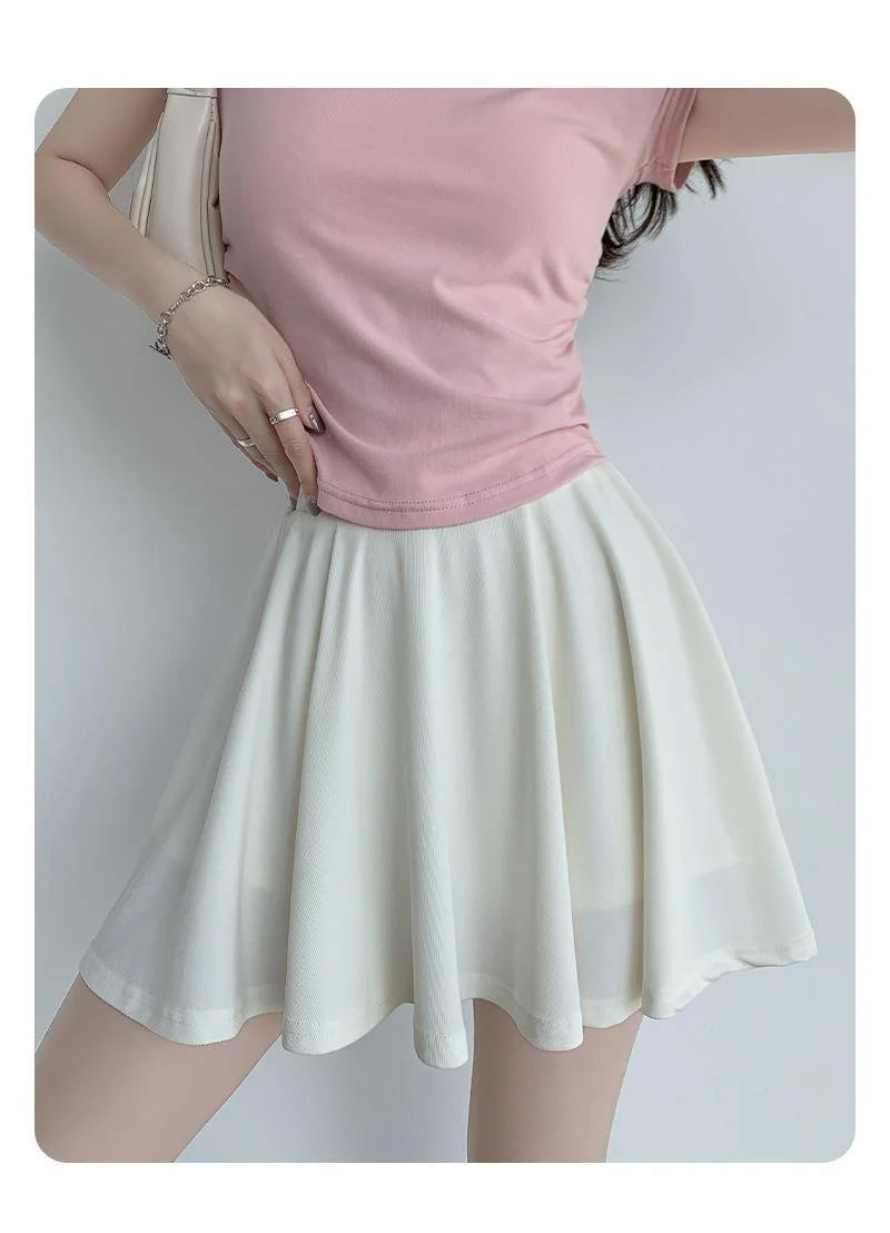 Ice Silk High Waist Slim Fit Women Summer Shorts Anti Exposure Versatile A- line Skirt Fresh Sweet Style Polyester Fabric
