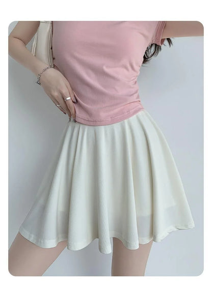 Ice Silk High Waist Slim Fit Women Summer Shorts Anti Exposure Versatile A- line Skirt Fresh Sweet Style Polyester Fabric