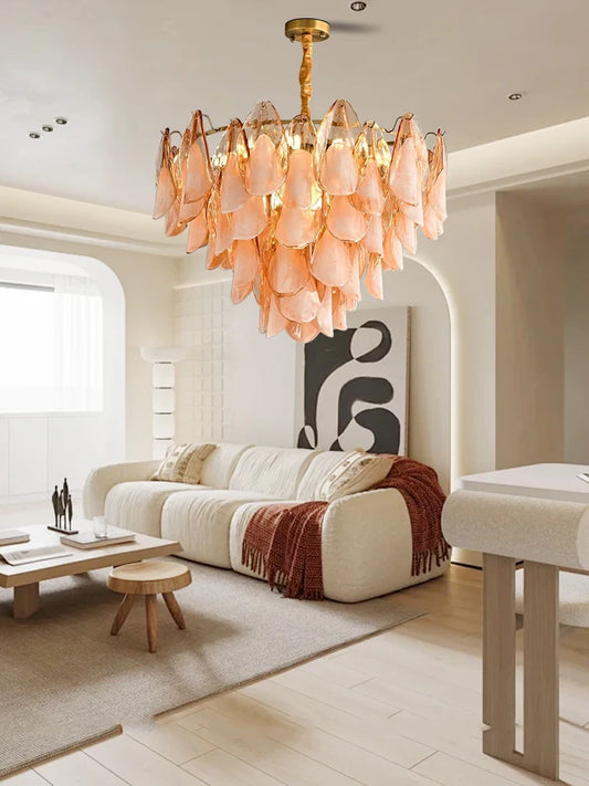 Postmodern luxury Pink E14 glass petal chandelier,Lustre living room Ceiling pendant lighting indoor decorative Kitchen fixtures