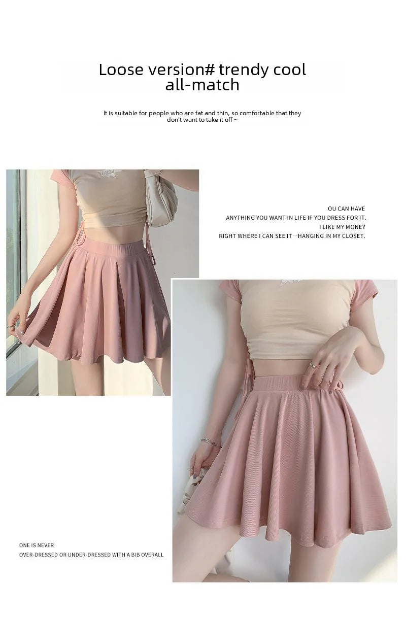 Ice Silk High Waist Slim Fit Women Summer Shorts Anti Exposure Versatile A- line Skirt Fresh Sweet Style Polyester Fabric
