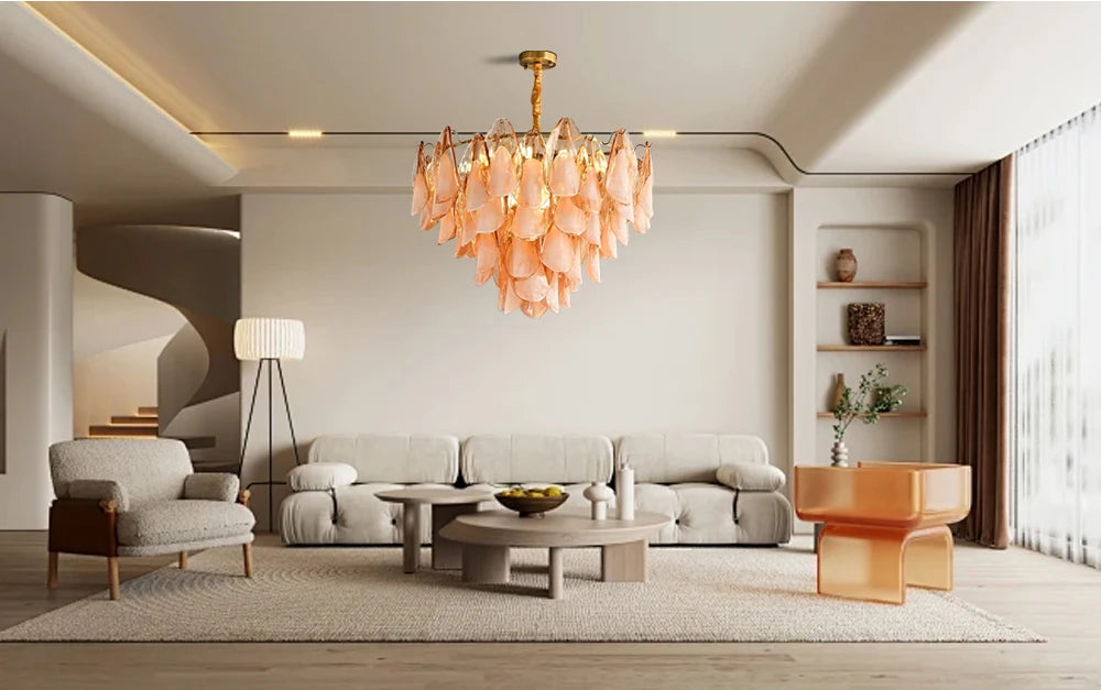 Postmodern luxury Pink E14 glass petal chandelier,Lustre living room Ceiling pendant lighting indoor decorative Kitchen fixtures