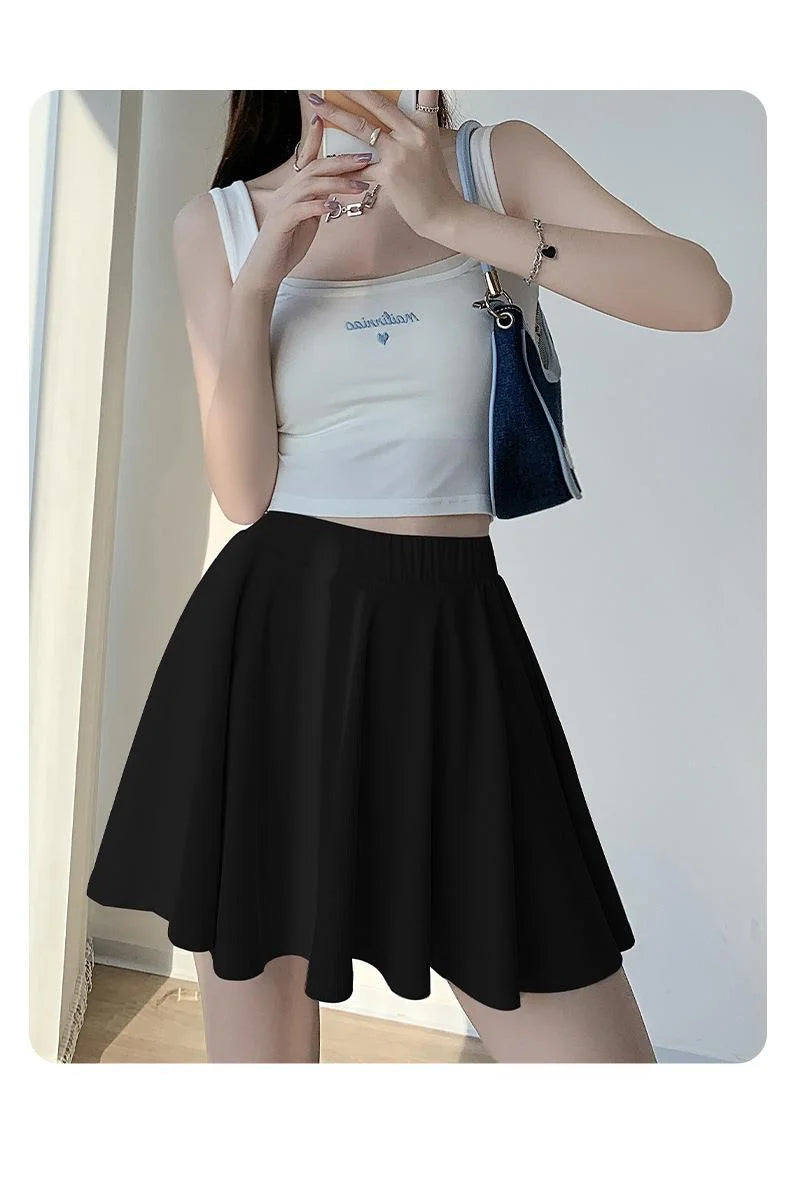 Ice Silk High Waist Slim Fit Women Summer Shorts Anti Exposure Versatile A- line Skirt Fresh Sweet Style Polyester Fabric