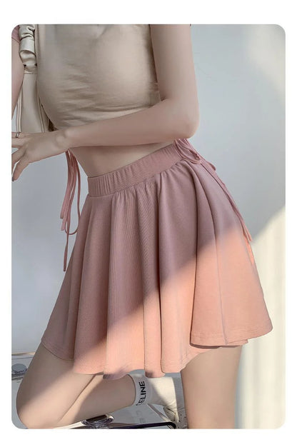 Ice Silk High Waist Slim Fit Women Summer Shorts Anti Exposure Versatile A- line Skirt Fresh Sweet Style Polyester Fabric