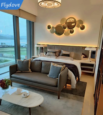 Light Luxury Living Room LED Decorative Lighting Bedside Lamp Background Wall Metal Circular Combination Hanging Wall Lamp