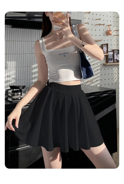 Ice Silk High Waist Slim Fit Women Summer Shorts Anti Exposure Versatile A- line Skirt Fresh Sweet Style Polyester Fabric