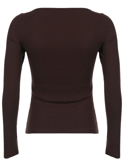 Y2k Women's Long Sleeve Knitted Tops Lace Stitching Neckline Knitwear Bowknot Decoration Slim-Fit Tshirt Pullovers Clubwear