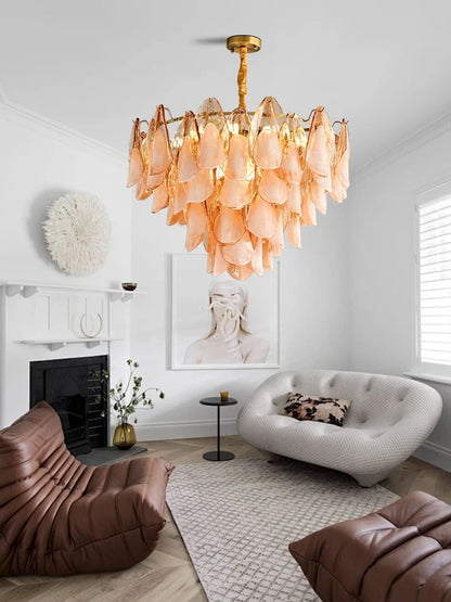 Postmodern luxury Pink E14 glass petal chandelier,Lustre living room Ceiling pendant lighting indoor decorative Kitchen fixtures