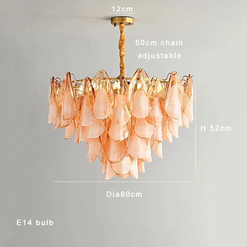 Postmodern luxury Pink E14 glass petal chandelier,Lustre living room Ceiling pendant lighting indoor decorative Kitchen fixtures